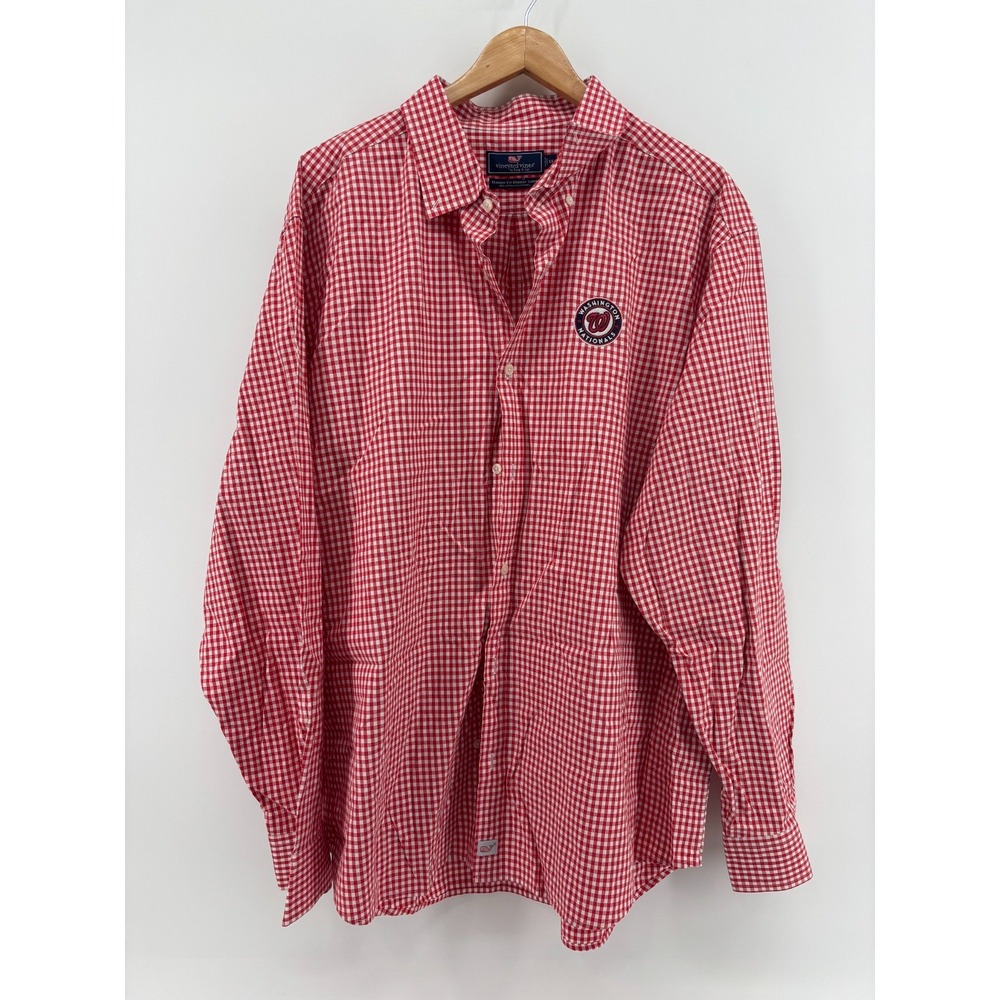 Vineyard Vines Murray Shirt Mens Red Check Classic Fit Washington Nationals 2XL